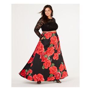 NWT B DARLIN Womens Black Long Sleeve Jewel Neck Prom Crop Top Plus 20W